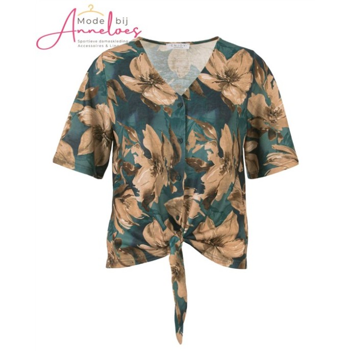Enjoy Blouse strik bloemen 166689 Taupe